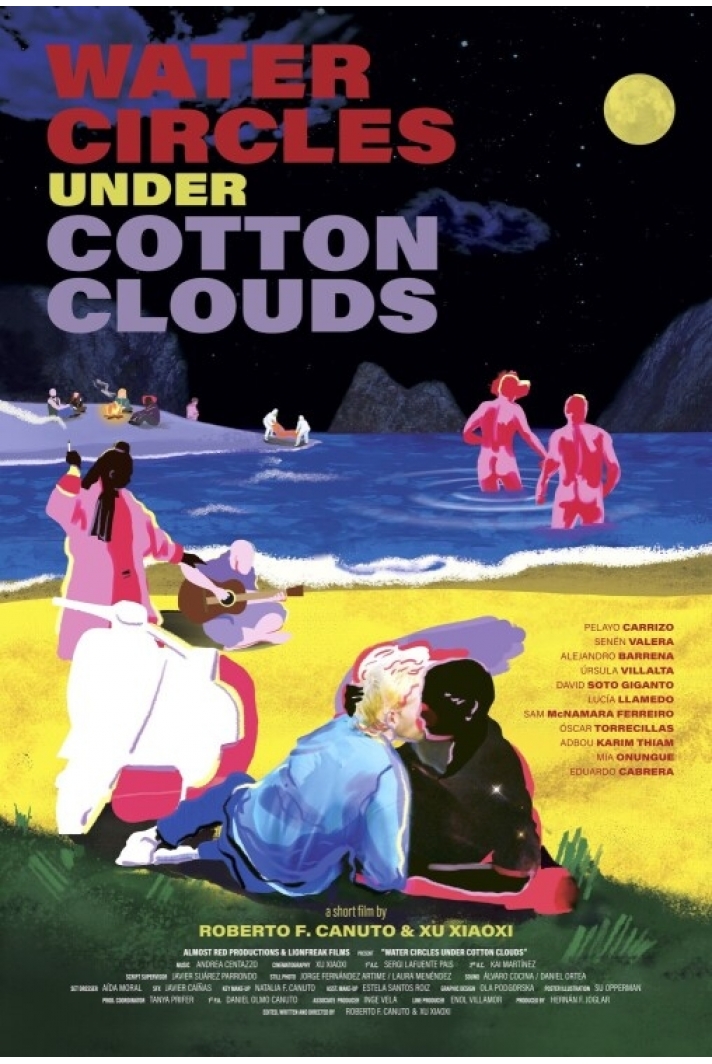 Círculos sobre agua, bajo nubes de algodón